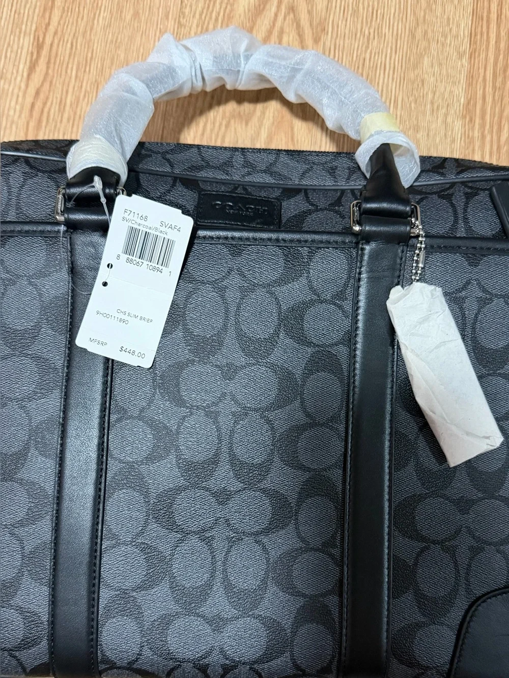 Coach Men's Charcoal Signature Briefcase with Black Trim